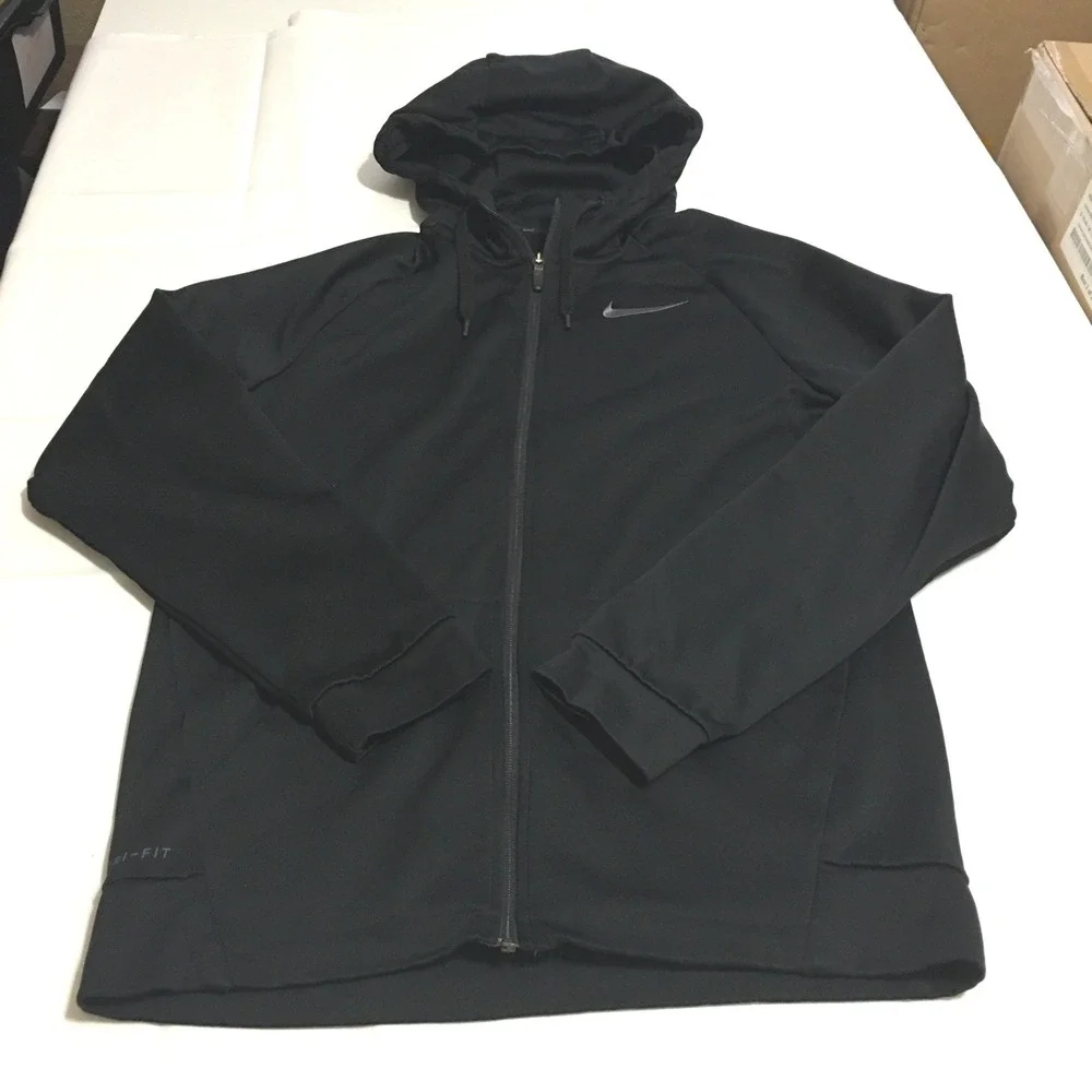 Nike Dri-Fit Full Zip Hoodie Mens Medium Black Workout Athletic Jacket